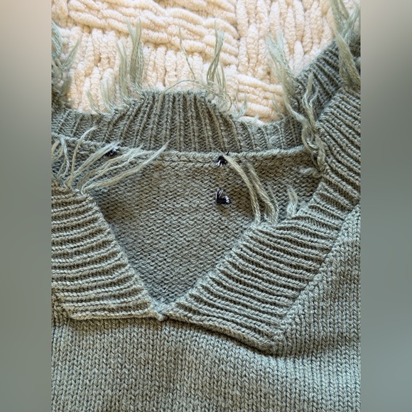Olive Green Distressed Sweater Top - Picture 5 of 13